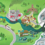 illustration of plastic waste flowing through the river, courtesy of Neutron T / The Third Pole.